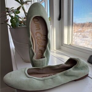 Light green soft suede flats